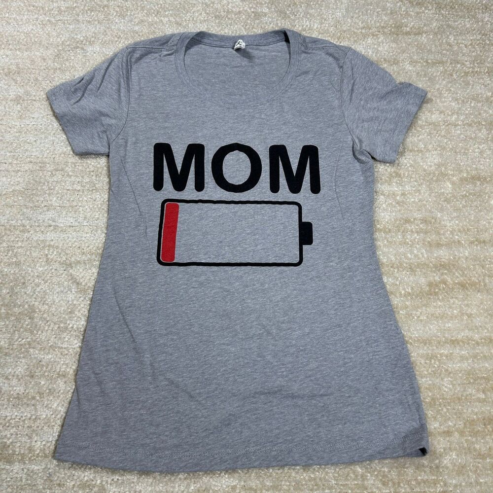 Ideal Shirt Womens L MOM Low Battery Graphic Gray Short Sleeve Crewneck Tee